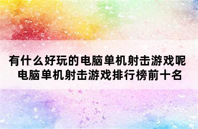 有什么好玩的电脑单机射击游戏呢 电脑单机射击游戏排行榜前十名